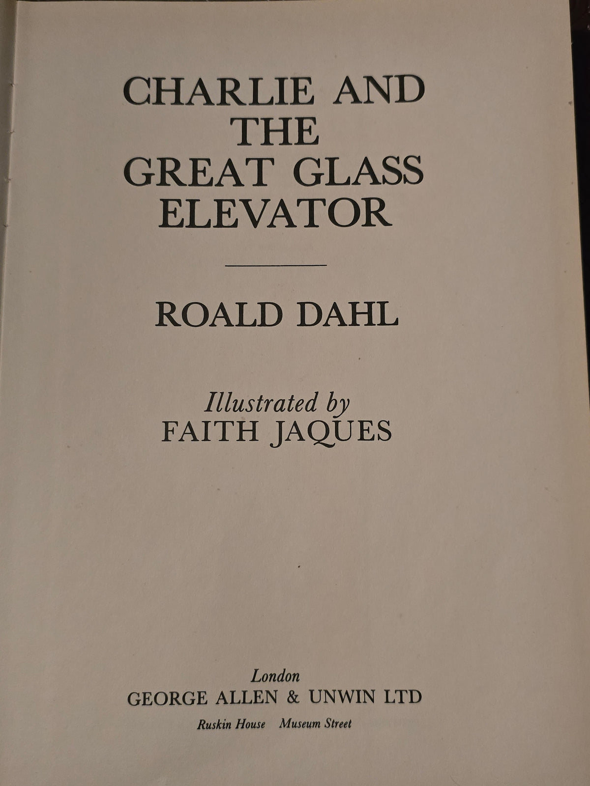 Signed Roald Dahl Book, Charlie And The Great Glass Elevator 1978